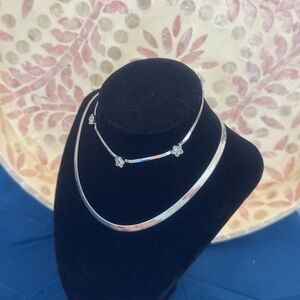 14K Herring bone Elegant Silver Necklace Set